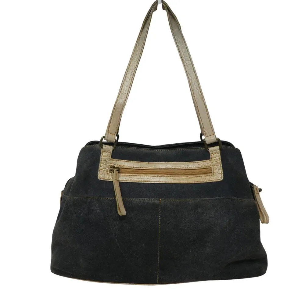 Sanpo Gray Suede Ostrich Leather Satchal Handbag Purse‎
